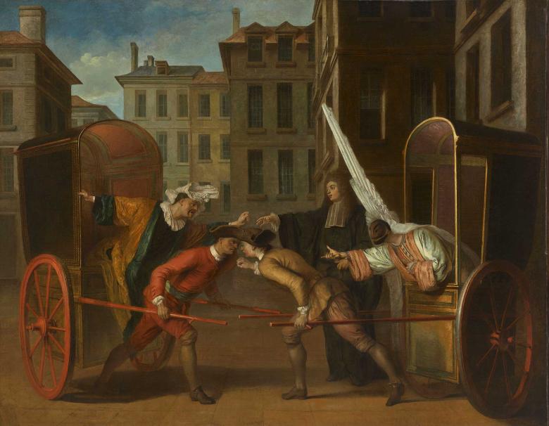 Entourage de Claude Gillot, Les Deux Carrosses, 1710-1712, huile sur toile, Paris, Musée du Louvre © GrandPalaisRmn (musée du Louvre) / Mathieu Rabeau