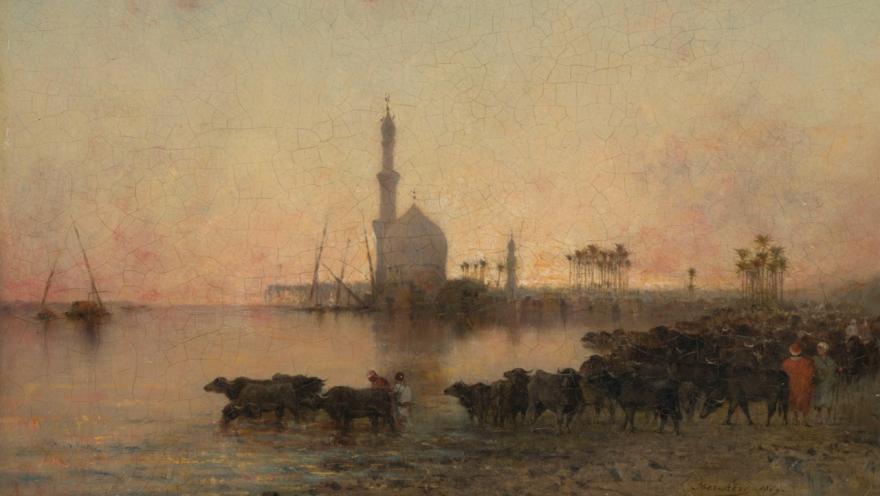 Narcisse Berchère, L'Abreuvoir au crépuscule en Égypte